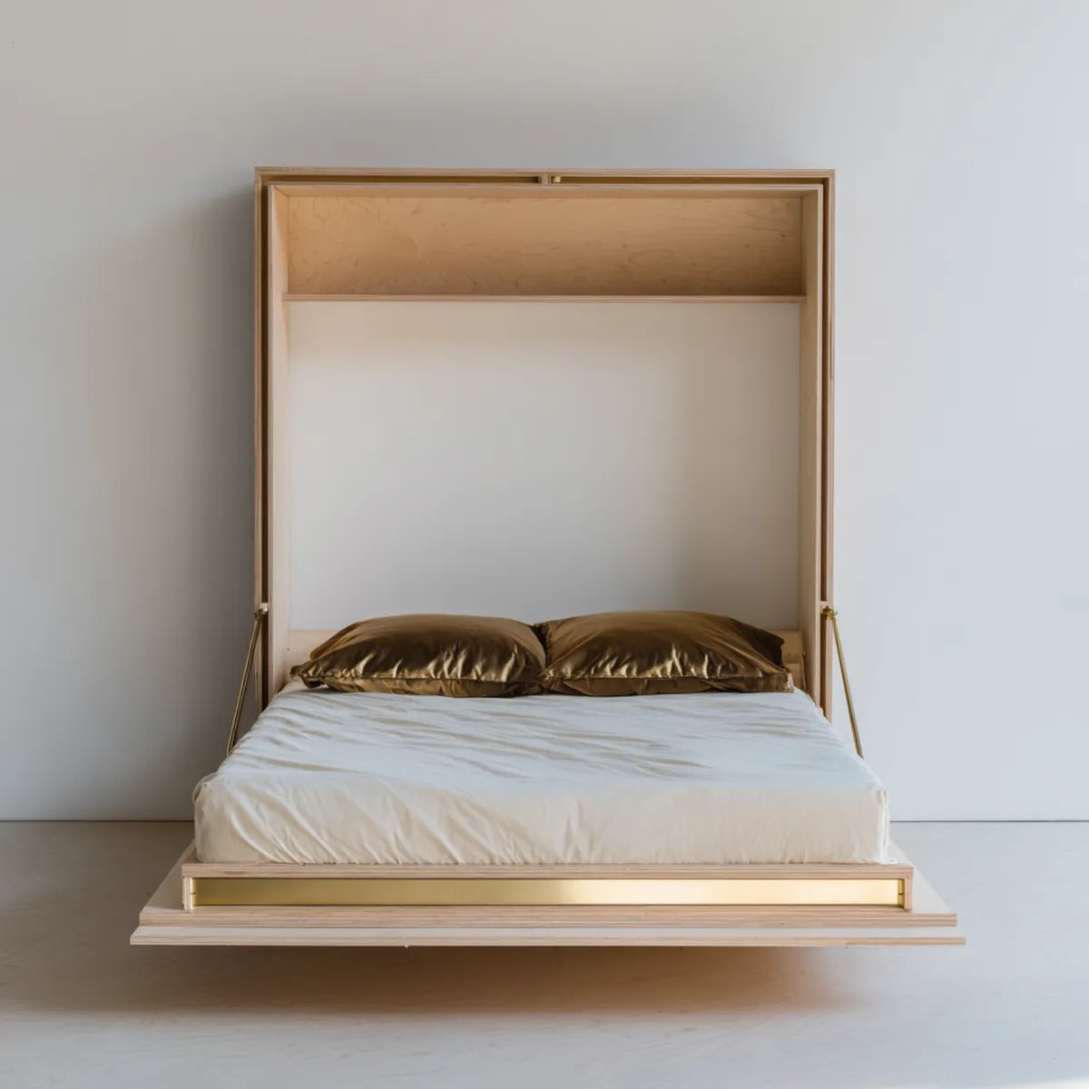 Letto a scomparsa matrimoniale verticale beige 160 x 200 cm in multistrato di betulla