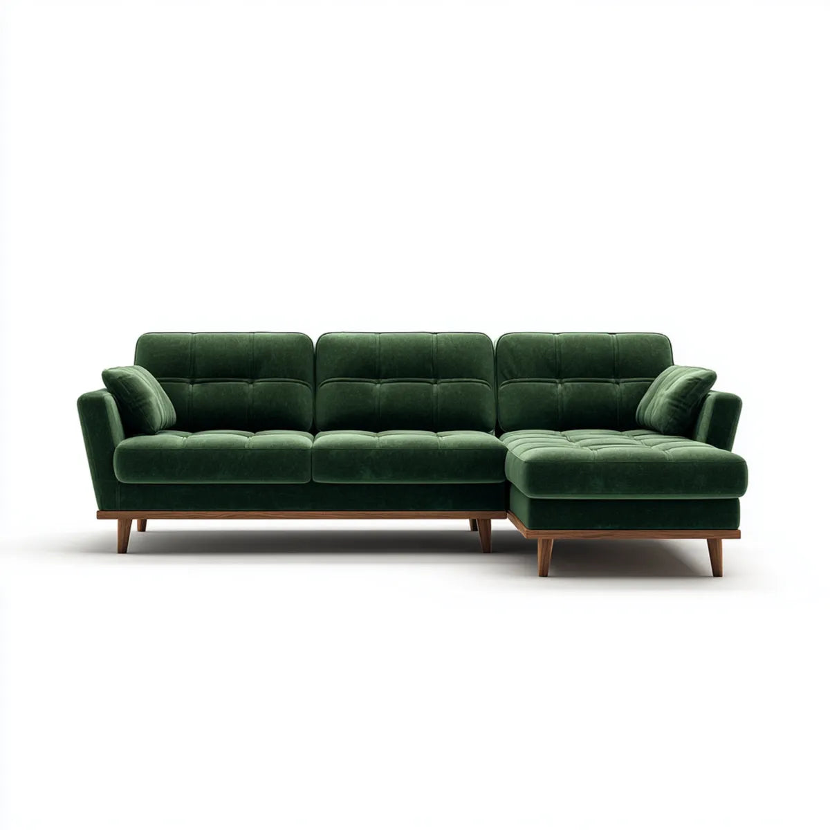 Divano angolare 4 posti verde scuro in velluto di poliestere a L 250 x 160 x 85 cm