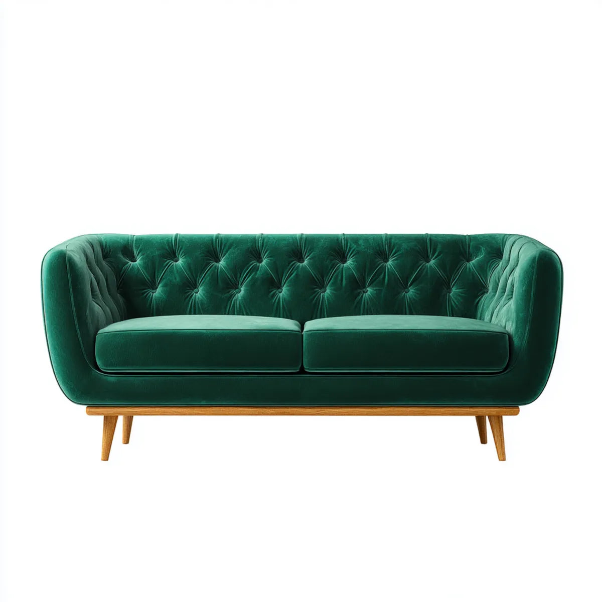 Divano 2 posti verde smeraldo in velluto di poliestere con gambe in legno massello forma rettangolare 160 x 85 x 78 cm