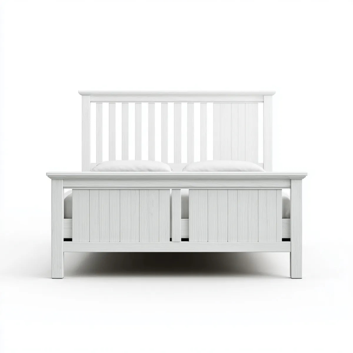 Letto matrimoniale bianco 160 x 200 cm in legno massello rettangolare con testiera a doghe