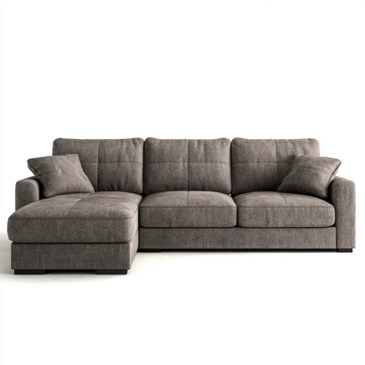 Divano angolare 4 posti con chaise longue sinistra grigio in microfibra di poliestere a L 260 x 160 x 85 cm