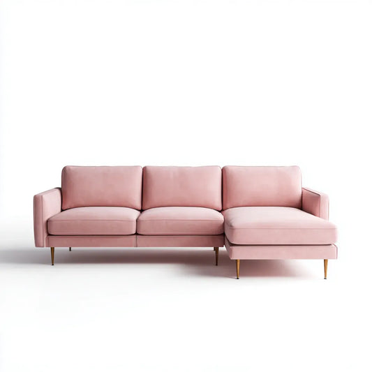 Divano angolare con chaise longue rosa 250 x 150 x 85 cm velluto di poliestere a L