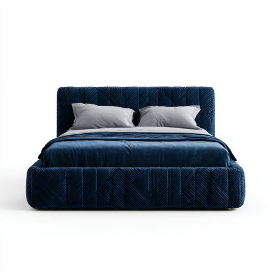 Letto matrimoniale imbottito blu navy 160 x 200 cm in velluto di poliestere rettangolare