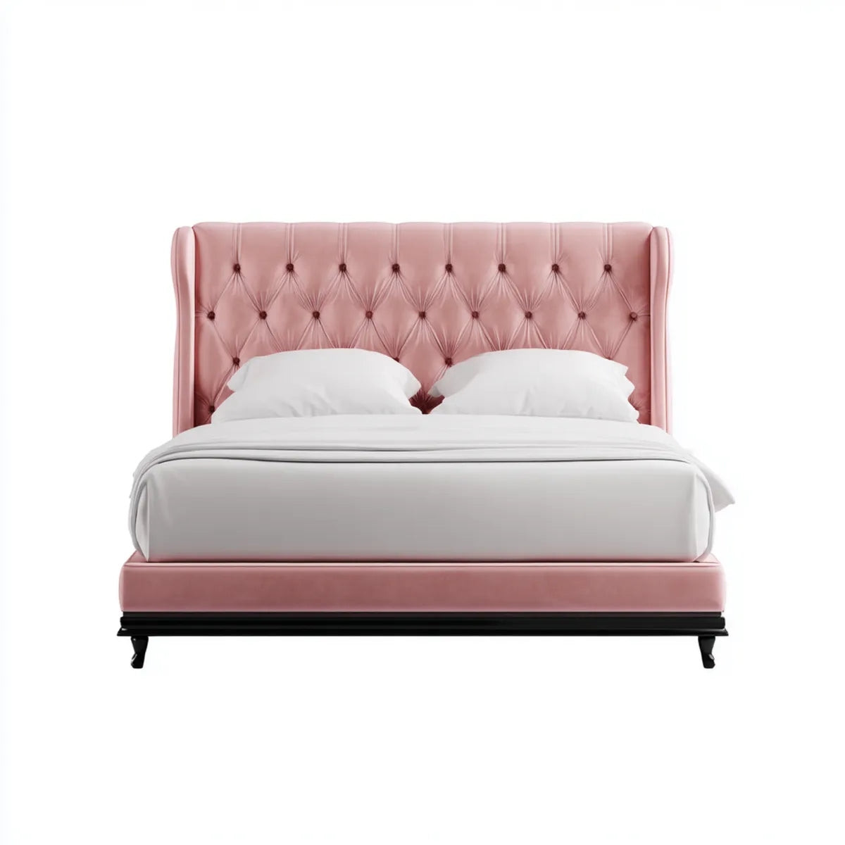 Letto matrimoniale rosa 160 x 200 cm in poliestere con testiera capitonné rettangolare