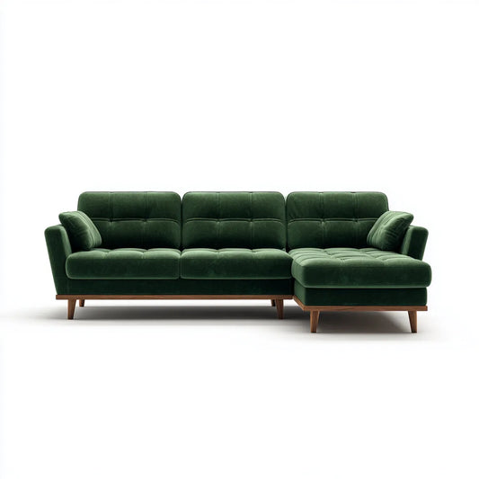 Divano angolare 4 posti verde scuro in velluto di poliestere a L 250 x 160 x 85 cm
