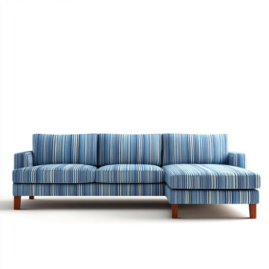Divano angolare 3 posti blu a righe in poliestere 260 x 160 x 85 cm con chaise longue destra