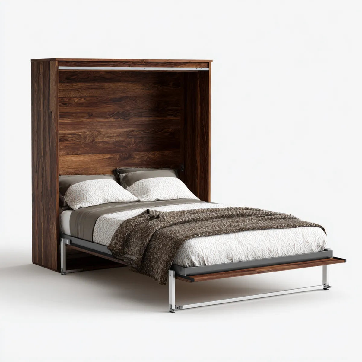 Letto a scomparsa matrimoniale verticale noce scuro 160 x 200 cm in MDF impiallacciato con telaio in acciaio
