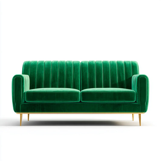 Divano 2 posti verde smeraldo in velluto di poliestere con gambe in acciaio 160 x 85 x 82 cm