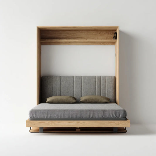 Letto a scomparsa matrimoniale verticale rovere naturale 160 x 200 cm con vano superiore