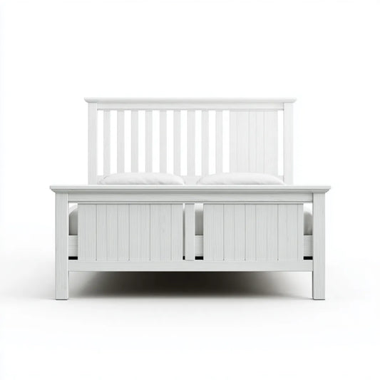 Letto matrimoniale bianco 160 x 200 cm in legno massello rettangolare con testiera a doghe