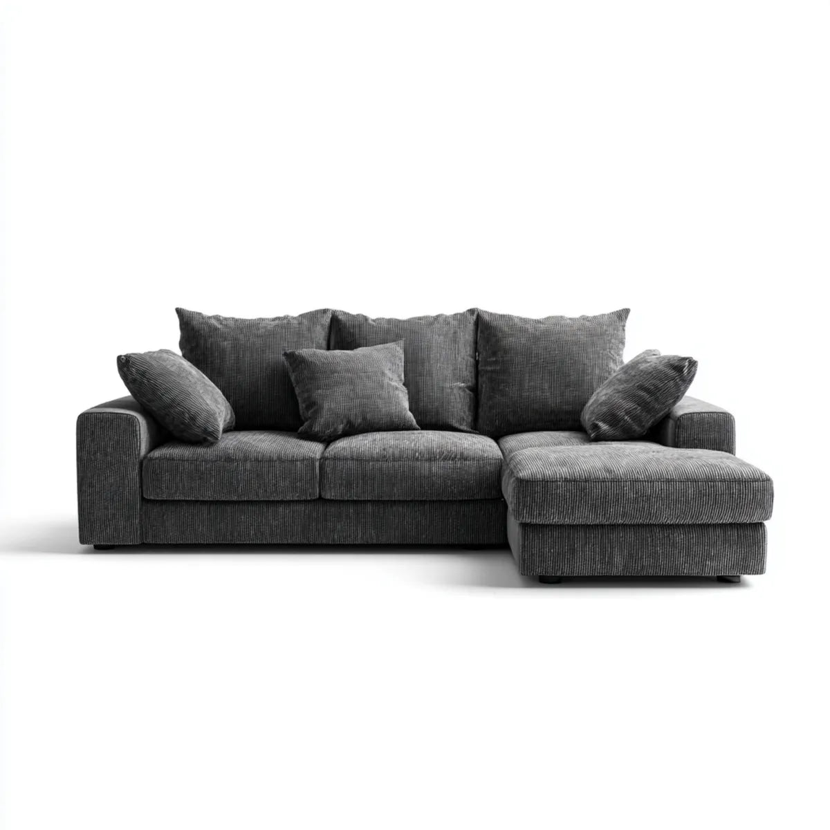 Divano angolare 3 posti con chaise longue destra grigio scuro 250 x 155 x 90 cm poliestere a coste forma a L