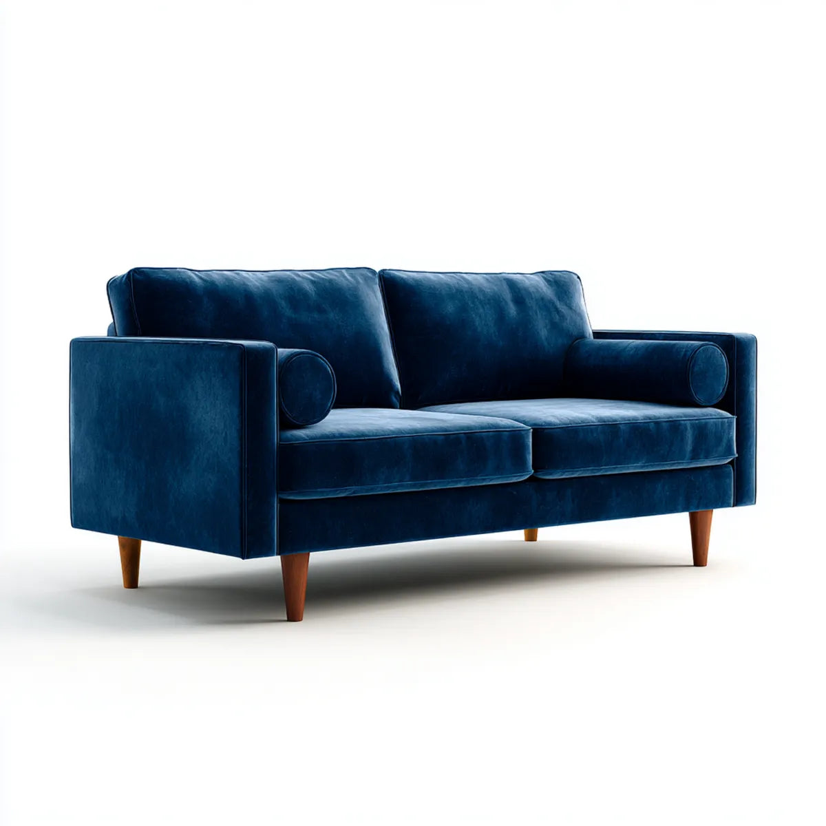 Divano 2 posti blu navy in velluto di poliestere con piedi in legno massello 160 x 85 x 82 cm rettangolare