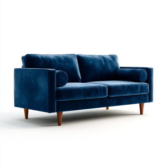 Divano 2 posti blu navy in velluto di poliestere con piedi in legno massello 160 x 85 x 82 cm rettangolare