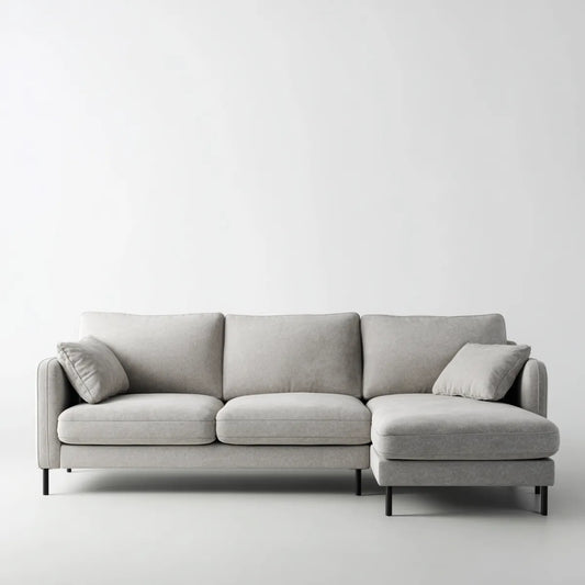 Divano angolare 3 posti grigio chiaro con chaise longue destra in poliestere 250 x 155 x 85 cm